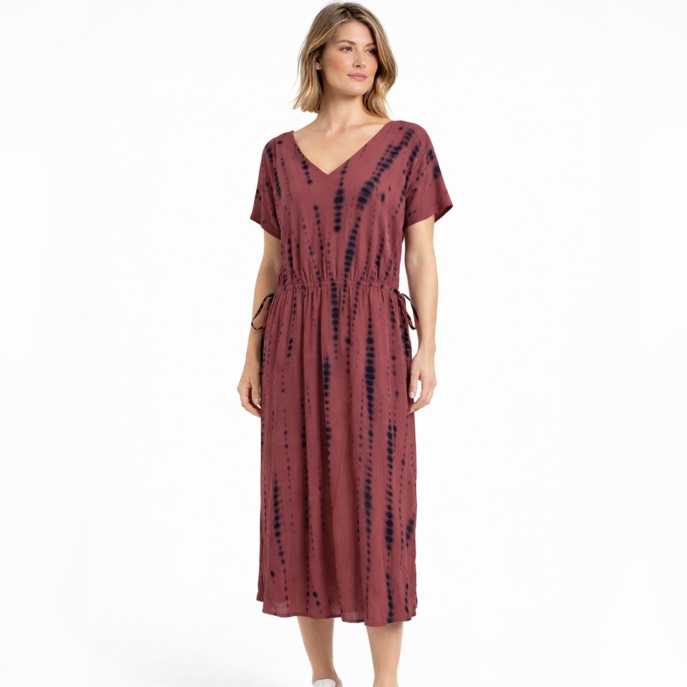 Pure J Jill Tie-Waisted Maxi Dress Size Large L Purejill Soft Paprika multi